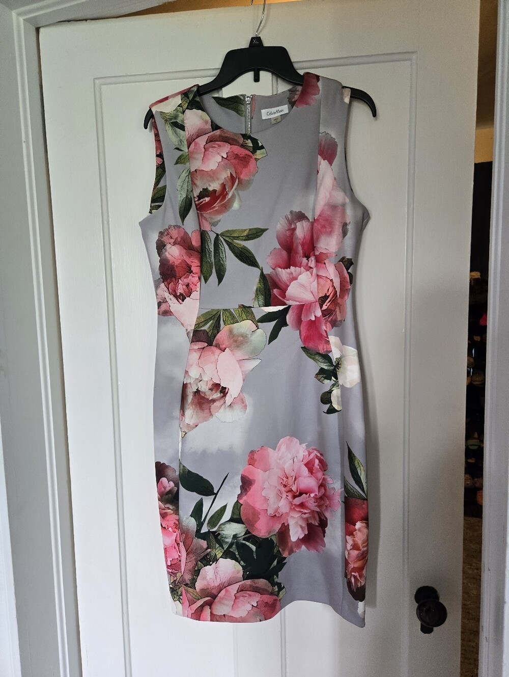 Calvin Klein Gray Midi Dress with Pink Floral Print